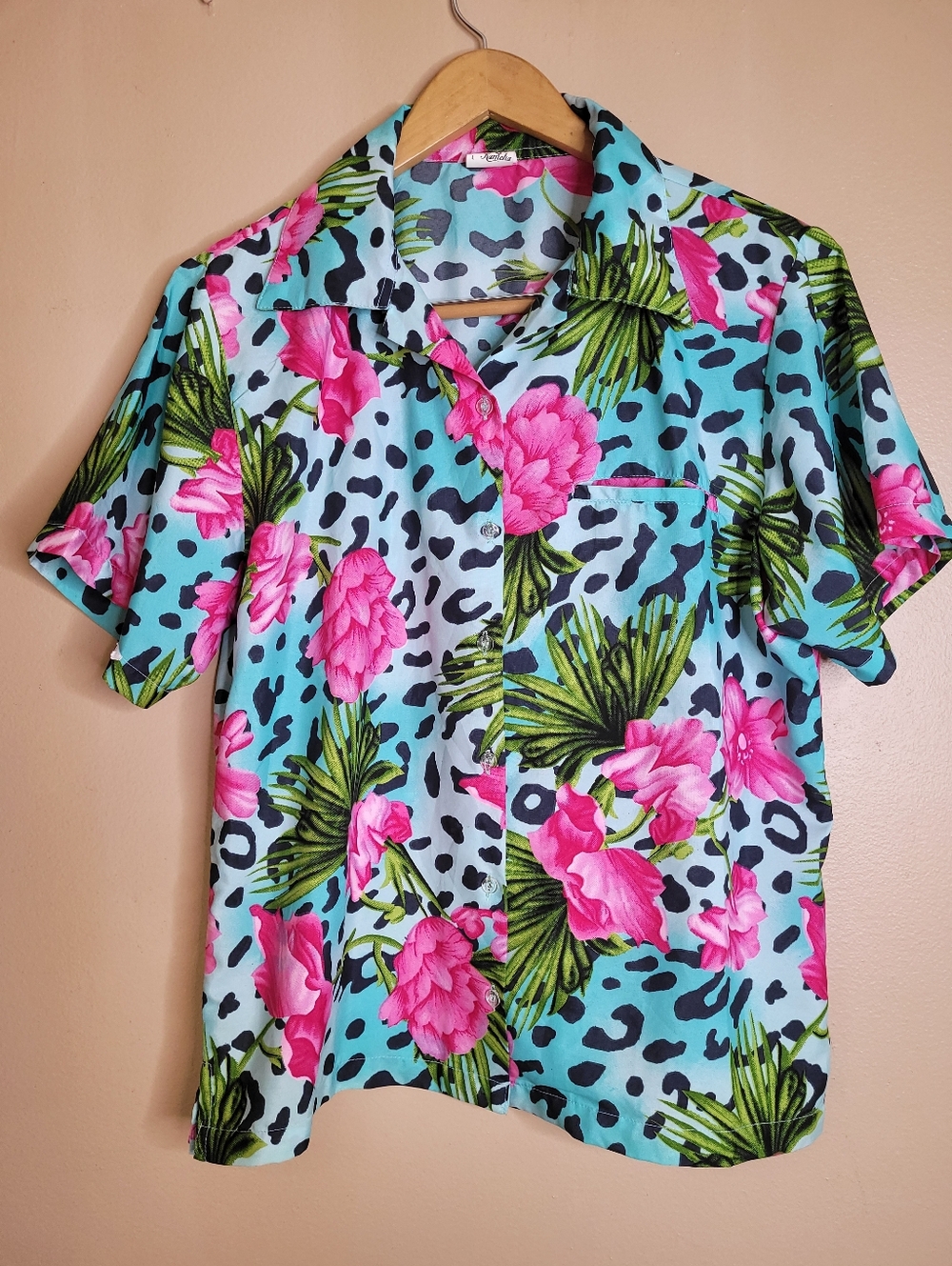 King Kameha Funky Hawaiian Shirt in The "Leopard Flowers" Turquoise Design